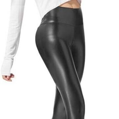 Faux Leather Leggings for Women Tummy Control Stretch High Waist Pleather Pants